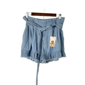 Sincerely Jules High Waist Ruffle Hemline Chambray Shorts Size Large New